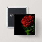 Badge Carré 5 Cm Rose rouge sur Floral noir (Devant & derrière)