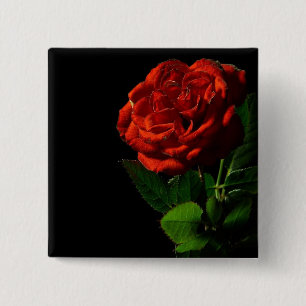 Badge Carré 5 Cm Rose rouge sur Floral noir