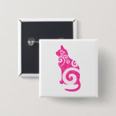 Badge Carré 5 Cm Rose tourbillonnant de chat (Devant & derrière)