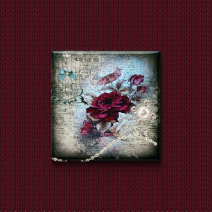 Badge Carré 5 Cm Rose victorien Ephemera