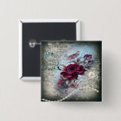 Badge Carré 5 Cm Rose victorien Ephemera (Devant & derrière)