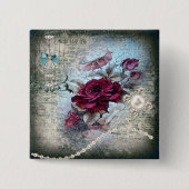 Badge Carré 5 Cm Rose victorien Ephemera (Devant)