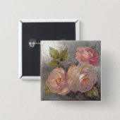 Badge Carré 5 Cm Roses avec le gris (Devant & derrière)