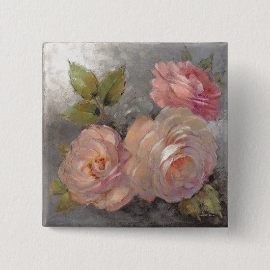 Badge Carré 5 Cm Roses avec le gris (Devant)