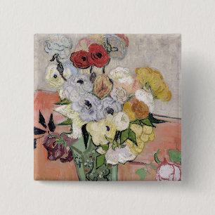 Badge Carré 5 Cm Roses de Vincent van Gogh   et anémones, 1890