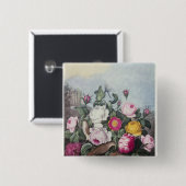 Badge Carré 5 Cm Roses, 'du temple de Flora (Devant & derrière)