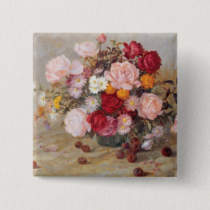 Badge Carré 5 Cm Roses et marguerites