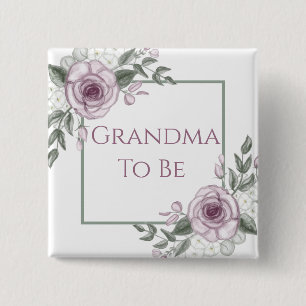 Badge Carré 5 Cm Roses mauves, grand-mère à être, Baby shower