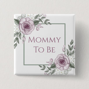 Badge Carré 5 Cm Roses mauves, Maman à être, Bouton Baby shower