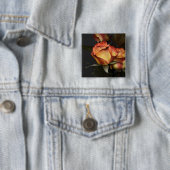 Badge Carré 5 Cm Roses orange, rouge et jaune (En situation)