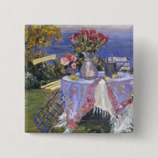 Badge Carré 5 Cm Roses par la mer (Devant)