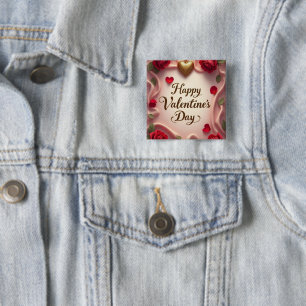 Badge Carré 5 Cm Roses Romantiques et Design de la Saint-Valentin p