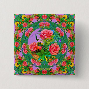 Badge Carré 5 Cm Roses roses
