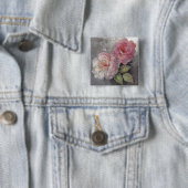 Badge Carré 5 Cm Roses sur le gris (En situation)