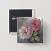 Badge Carré 5 Cm Roses sur le gris (Devant & derrière)