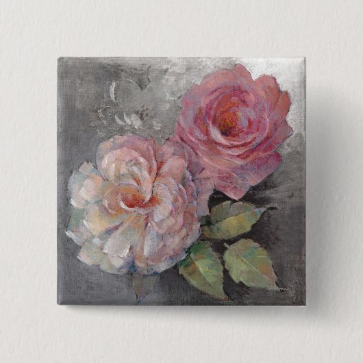 Badge Carré 5 Cm Roses sur le gris (Devant)