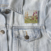 Badge Carré 5 Cm Roses trémière par la mer (En situation)