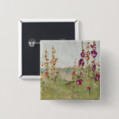 Badge Carré 5 Cm Roses trémière par la mer (Devant & derrière)