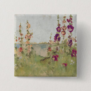 Badge Carré 5 Cm Roses trémière par la mer