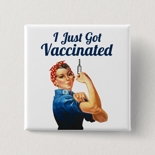 Badge Carré 5 Cm Rosie the Riveter Covid-19 Vaccine Vaccinated (Devant)