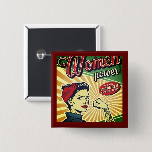 Badge Carré 5 Cm Rosie The Riveter We Can do it Button (Devant & derrière)
