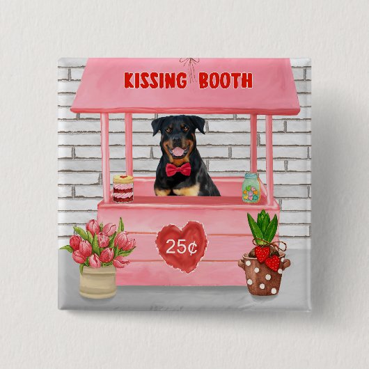 Badge Carré 5 Cm Rottweiler Chien Valentine's Day Kissing Booth (Devant)