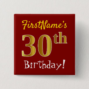 Badge Carré 5 Cm Rouge, anniversaire d'or de Faux 30ème, avec le