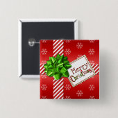 Badge Carré 5 Cm Rouge, bouton blanc de flocons de neige de Joyeux (Devant & derrière)