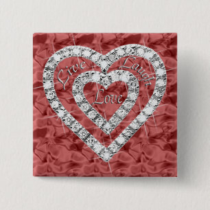 Badge Carré 5 Cm Rouge Carré Live Laugh Love Diamond Heart Button
