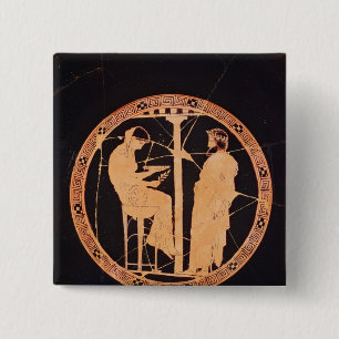 Badge Carré 5 Cm Rouge-chiffre athénien kylix dépeignant Aegeus