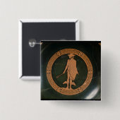 Badge Carré 5 Cm Rouge-chiffre grec tasse, dépeignant le dieu (Devant & derrière)