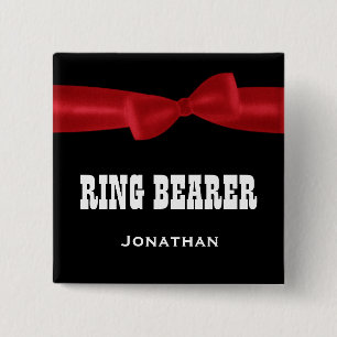 Badge Carré 5 Cm ROUGE fait sur commande du nom V02S de mariage de
