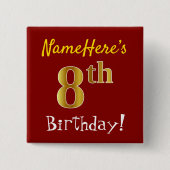Badge Carré 5 Cm Rouge, Faux Gold 8e anniversaire, avec nom personn (Devant)