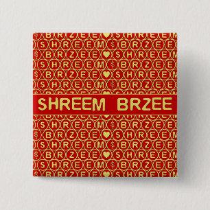 Badge Carré 5 Cm Rouge Or Chant Shreem Brzee attire la richesse