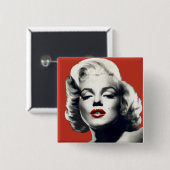 Badge Carré 5 Cm Rouge sur les lèvres rouges Marilyn (Devant & derrière)