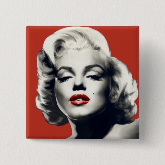 Badge Carré 5 Cm Rouge sur les lèvres rouges Marilyn (Devant)