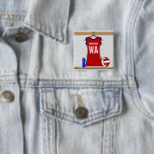 Badge Carré 5 Cm Rouge uniforme de net-ball fait sur commande avec (En situation)