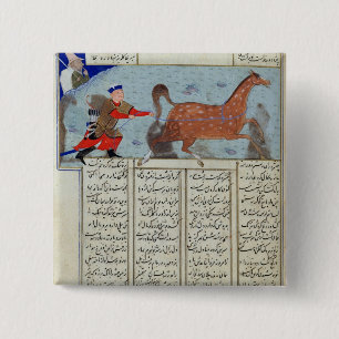 Badge Carré 5 Cm Roustem capturant son cheval, du 'Shahnama