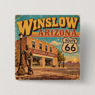 Badge Carré 5 Cm Route 66 Winslow Arizona Rue principale vintage