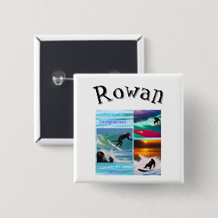 Badge Carré 5 Cm Rowan Nom Avec Des Chimpanzés Qui Surfeurs,