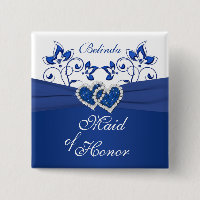 Royal Blue, Blanc Floral Maid of Honor Pin