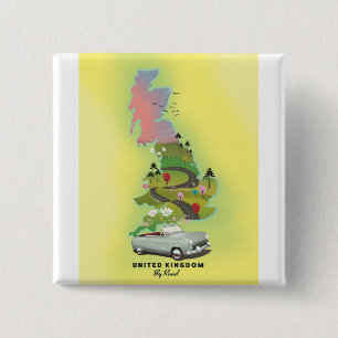 Badge Carré 5 Cm Royaume-Uni "By Road" Affiche de voyage Vintage
