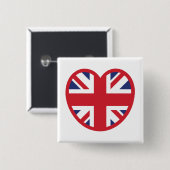 Badge Carré 5 Cm Royaume-Uni Union Jack Flag Heart (Devant & derrière)