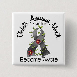 Badge Carré 5 Cm Ruban 2 de fleur de mois de conscience de diabète