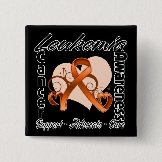 Badge Carré 5 Cm Ruban cardiaque - Sensibilisation à la leucémie (Devant)