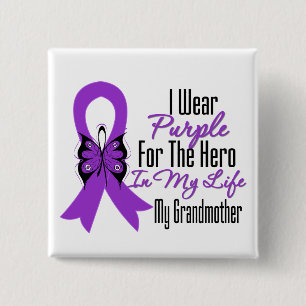 Badge Carré 5 Cm Ruban de Cancer pancréatique mon héros ma