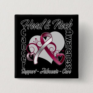 Badge Carré 5 Cm Ruban de coeur - conscience de cancer de la tête