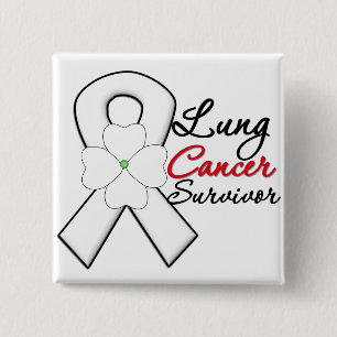 Badge Carré 5 Cm Ruban de fleur de survivant de cancer de poumon