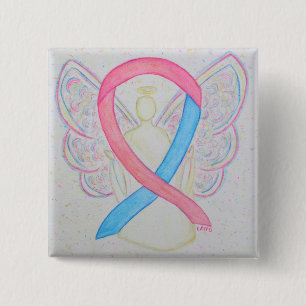 Badge Carré 5 Cm Ruban de sensibilisation à l'angle rose et bleu Ép