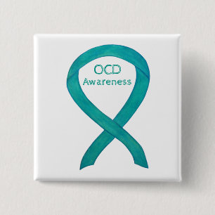 Badge Carré 5 Cm Ruban de sensibilisation à l'OCD Turquoise Peintur